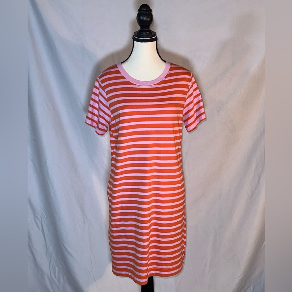 Free Assembly • Mini T-Shirt Dress • Orange & Pink Stripe • Size Medium